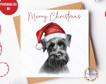 Personalised Sketchy Black Miniature Schnauzer Christmas Card l Dog Lover Festive Card l Santa Dogs