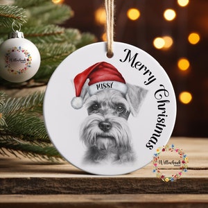 Personalised Sketchy Miniature Schnauzer Christmas Tree Decoration l Dog Lover l Santa Dogs l Hanging Decoration l Hanging Ornament
