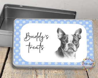 Personalised Boston Terrier Dog Treat Tin l Puppy Treats l Dog Lover l New Puppy Gift l Dog Biscuit Storage