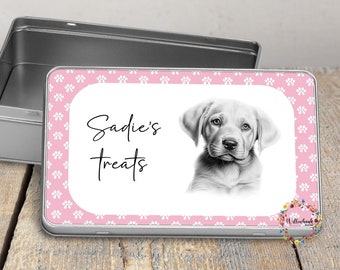 Personalised Yellow Labrador Puppy Dog Treat Tin l Puppy Treats l Dog Lover l New Puppy Gift l Dog Biscuit Storage