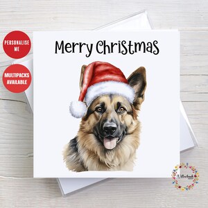 Carte de Noël personnalisée berger allemand l Carte de fête pour amoureux des chiens l Père Noël chiens l Maman chien l Carte de Noël chiot