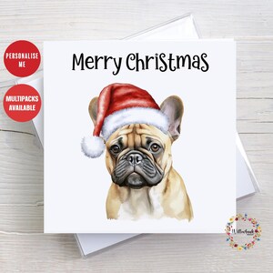 Carte de Noël personnalisée bouledogue français l Carte de fête pour amoureux des chiens l Père Noël chiens l Maman chien l Carte de Noël chiot l Frenchie