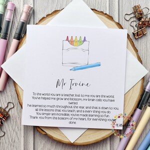 Carte personnalisée du meilleur professeur du monde l Aide-enseignante l Maternelle l Préscolaire l Assistante maternelle l Fin de session l Crayons de remerciement