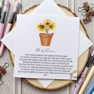 Carte personnalisée du meilleur professeur du monde l Aide-enseignante l Maternelle l Assistante maternelle l Fin d'année l Merci Tournesols