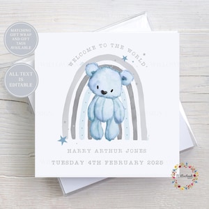 Personnalisé le jour de votre baptême l Carte de félicitations l Félicitations l Petite fille l Bébé garçon l Ours en peluche
