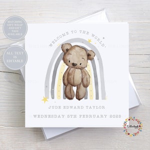 Carte de vœux pour bébé l Félicitations pour la naissance de votre enfant l Carte de voeux de félicitations l Petite fille l Bébé garçon l Ours en peluche