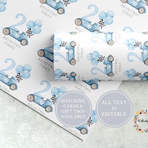 Personalised Blue Race Car Wrapping Paper l Custom Gift Wrap l Formula One l Racing Car Birthday Gift l Children&#39;s Birthday
