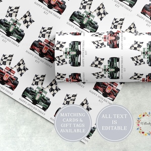 Personalised Race Car Wrapping Paper l Custom Gift Wrap l Formula One l Racing Car Birthday Gift l Children&#39;s Birthday