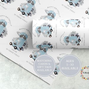 Personalised Blue Race Car Wrapping Paper l Custom Gift Wrap l Formula One l Racing Car Birthday Gift l Children&#39;s Birthday