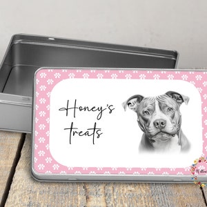 Personalised Pitbull DogTreat Tin l Puppy Treats l Dog Lover l New Puppy Gift l Dog Biscuit Storage Pink