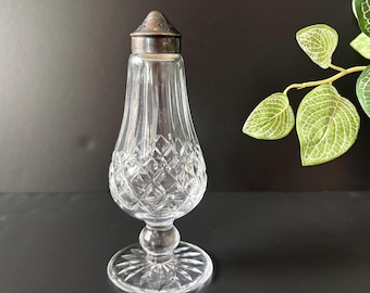 Vintage High Quality Footed Glass Salt Shaker, Tall Crystal Pepper Shaker, Silver Plate Lid, Tableware Victorian Style