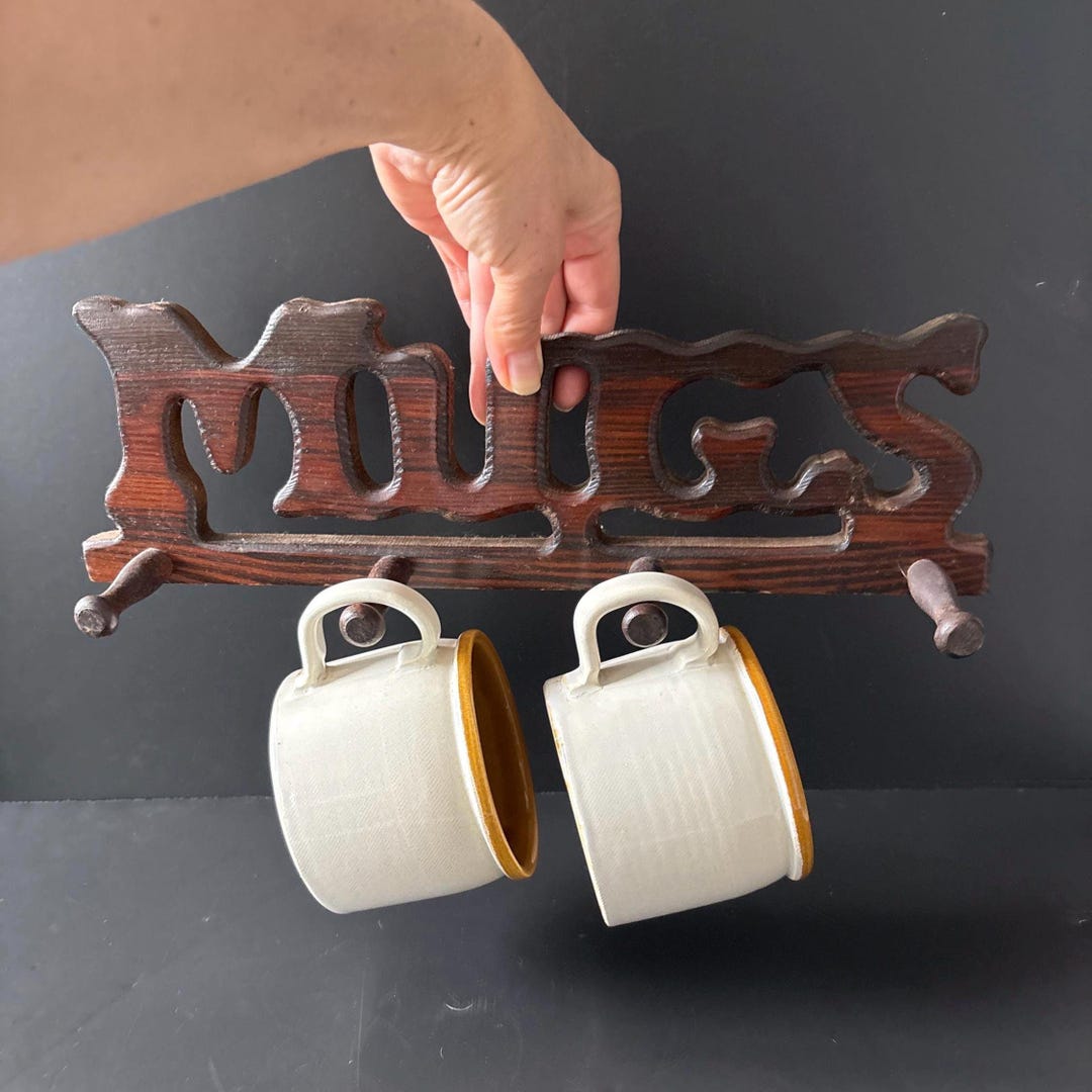 Vintage 70s Wooden Coffee Mug Rack: Rustic Farmhouse Decor - Etsy