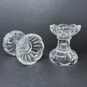Vintage Bohemia lead crystal made in Czech Republic. Two barbell candleholders for tapered candles. 4.75” inches tall.