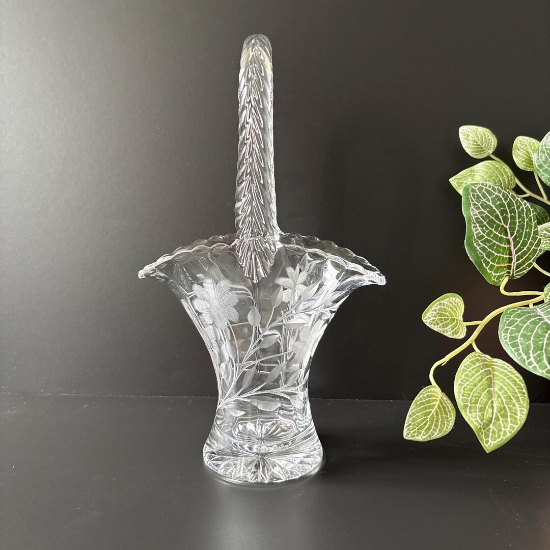 Curated visual reference: Visual Reference: Vintage Duncan Miller Glass Bridal Basket Etched Floral Decor 1920S