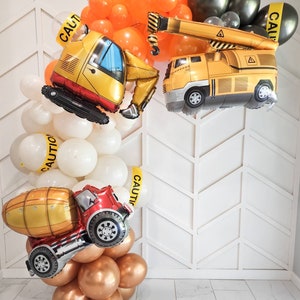 Construction Themed Balloon Garland Party Decorations - Excavator, Crane and Mixer