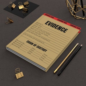 Evidence Matte Hardcover Journal, Daily Use Notebook, Crime Show Fan Gift, True Crime, Evidence Bag Looking Notebook
