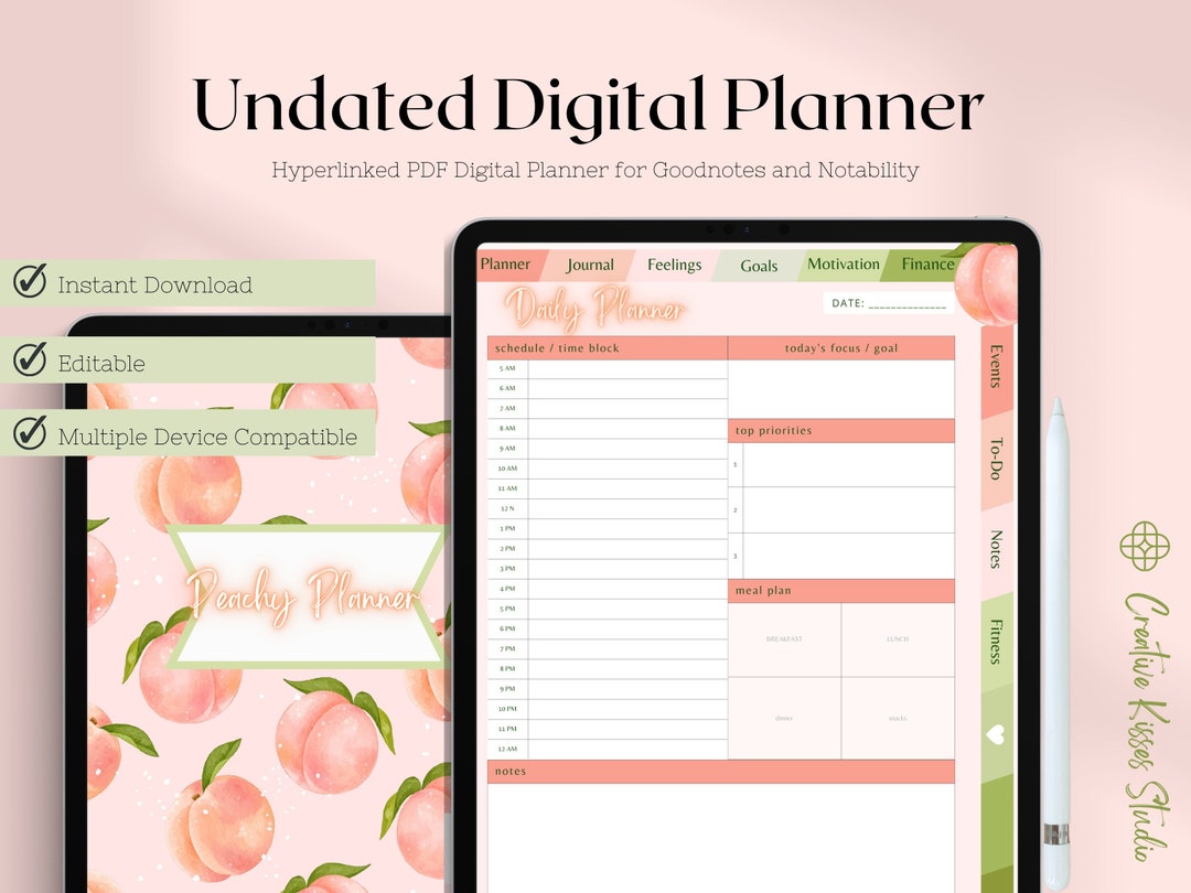 Undated PDF Digital Planner Peach Theme for Goodnotes and - Etsy