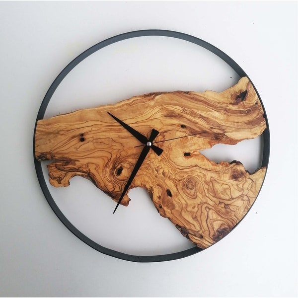 Olive Wood Wall Clock, Handmade Wall Clock, Unique Wall Clock, Farmhouse Wall Clock, Wooden Home Decor, Wooden Home Art,