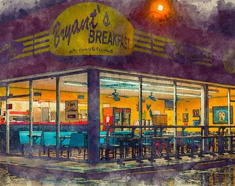 Bryant’s Diner - Americana Series (Tennessee) - Illustration à l’aquarelle d’APCrowley Studio
