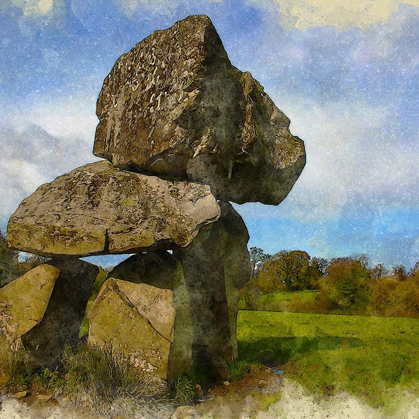 Aughnacliffe Dolmen - Hibernia Series (Longford) - Watercolor Illustration from APCrowley Studio