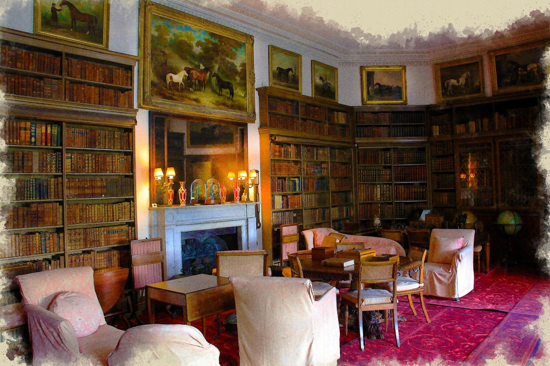 Calke Abbey Library Britannia Series derbyshire Watercolor Illustration Calke Abbey Library Britannia Series derbyshire Watercolor Illustration