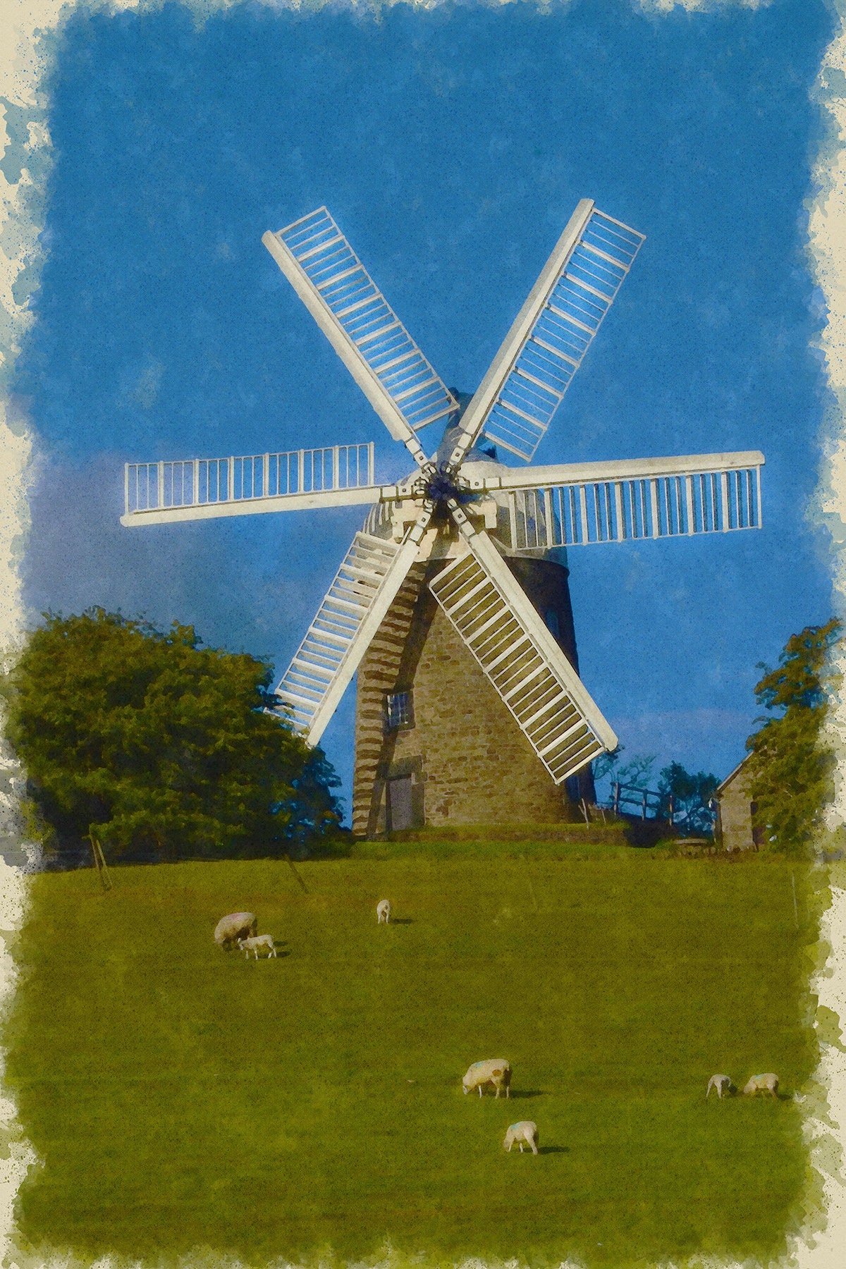 Nether Heage Windmill Britannia Series derbyshire Watercolor