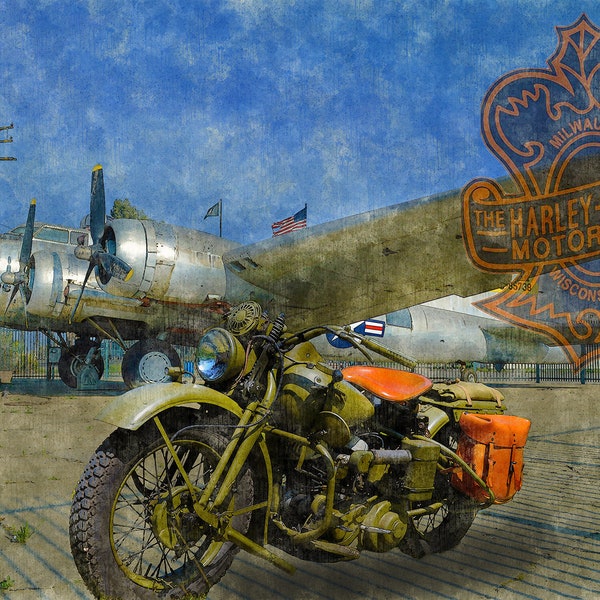 1948 Harley Davidson Liberator - Série de voitures classiques (Chevaux de fer) - Illustration aquarelle d'APCrowley Studio