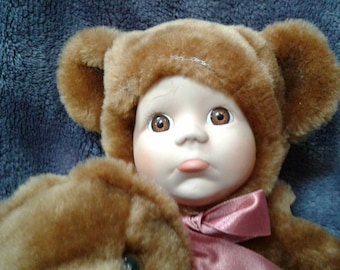 Vintage Collectible Doll: Teddy Bear Costume, Puppet Stick