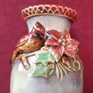 Vintage Stoneware Cardinal Vase / Bird Flower Vase / Home Décor / Vintage Vase / Flower Vessel
