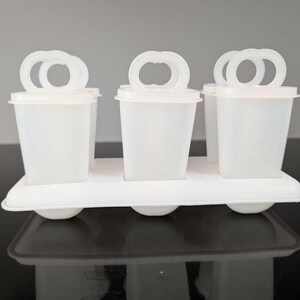 Juego de moldes para paletas heladas Tupperware vintage con soporte / Molde para paletas de hielo blanco opaco / Cocina retro / Molde para postres de verano / Tupperware de los años 70