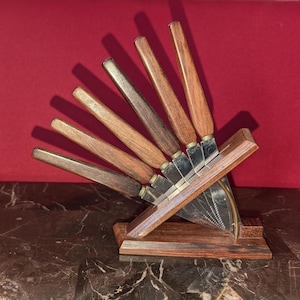 Midcentury Fruit Knives Set - Vintage Rostfrei Solingen - Knife Set of 6 with Holder - Teak Fruit Knife set - 1960s Germany.