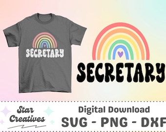 Secretary SVG PNG, Groovy Svg, retro school secretary shirt, rainbow svg, Groovy Svg, Cut File for Cricut, trendy PNG, Digital Download