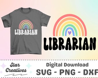 Librarian SVG PNG, Groovy Svg, School librarian svg, School svg, Librarian rainbow Svg, Cut File for Cricut, trendy PNG, Digital Download
