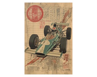 Cartel vintage de Fórmula 1 / Arte del cartel de F1 / Estilo de arte japonés