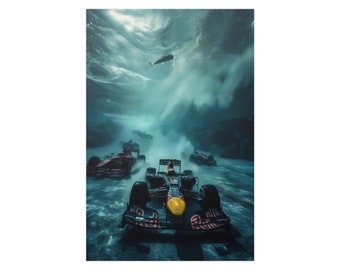 Coches de Fórmula 1 corriendo bajo el agua / F1 Poster Art / Red Bull / Gran premio submarino