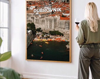 Dubrovnik Croatia vintage travel poster old town coastal wall art print