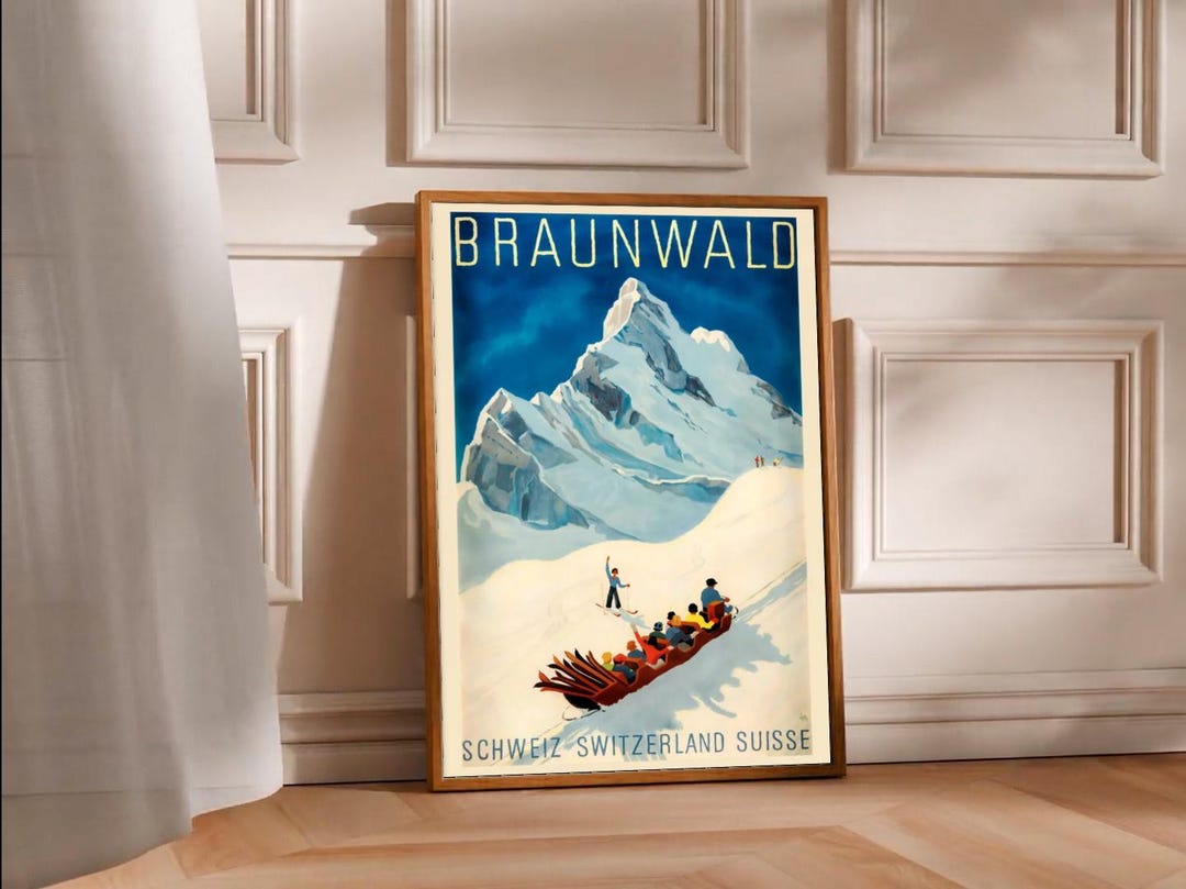 3 Vintage Swiss Alps Travel Poster Braunwald Switzerland Retro Wall Art ...