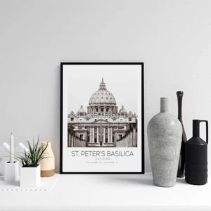 St. Peter&#39;s Basilica Vatican Travel Photo Poster BW, St. Peter&#39;s Basilica Travel Print, Minimalist Travel Poster Print, Wall decor poster