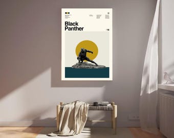 Lámina artística de la Pantera Negra, póster de película vintage, decoración de pared retro minimalista
