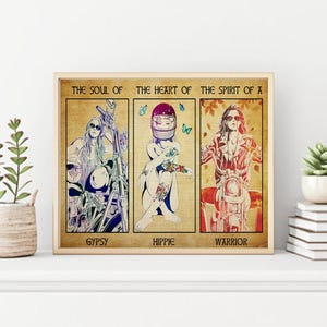 Póster de motociclista, motociclista, alma gitana, corazón hippie, espíritu guerrero.