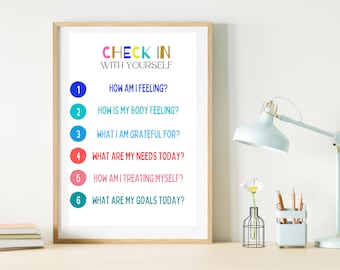 Daily Check-in Questions Poster – Self-Care Mental Health (Digital Download)