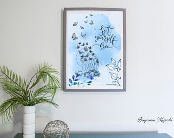 Impression d'art citation positive | Décoration murale motivante avec des papillons (téléchargement numérique)