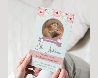 花の葬儀プログラムテンプレート、追悼式（編集可能）