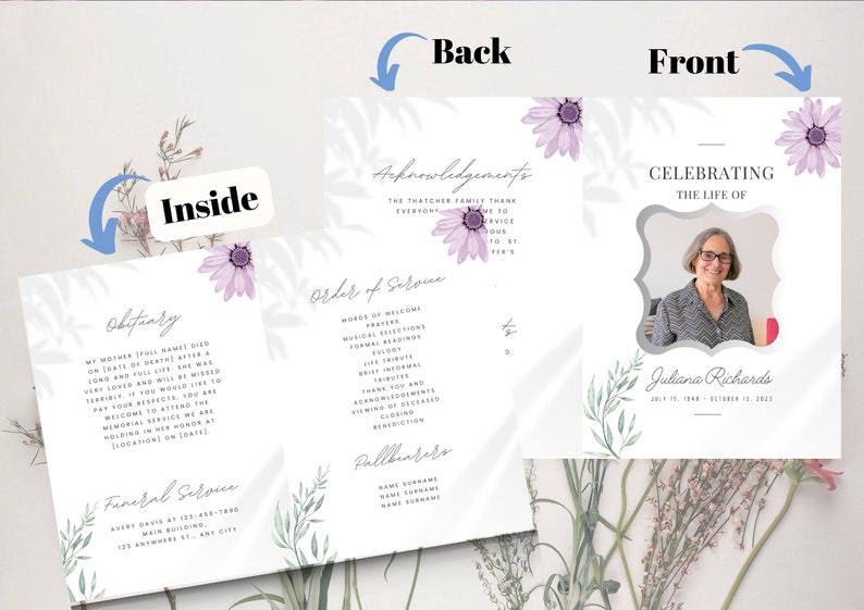 Floral Funeral Program Template, Editable Obituary (printable) Etsy(00)