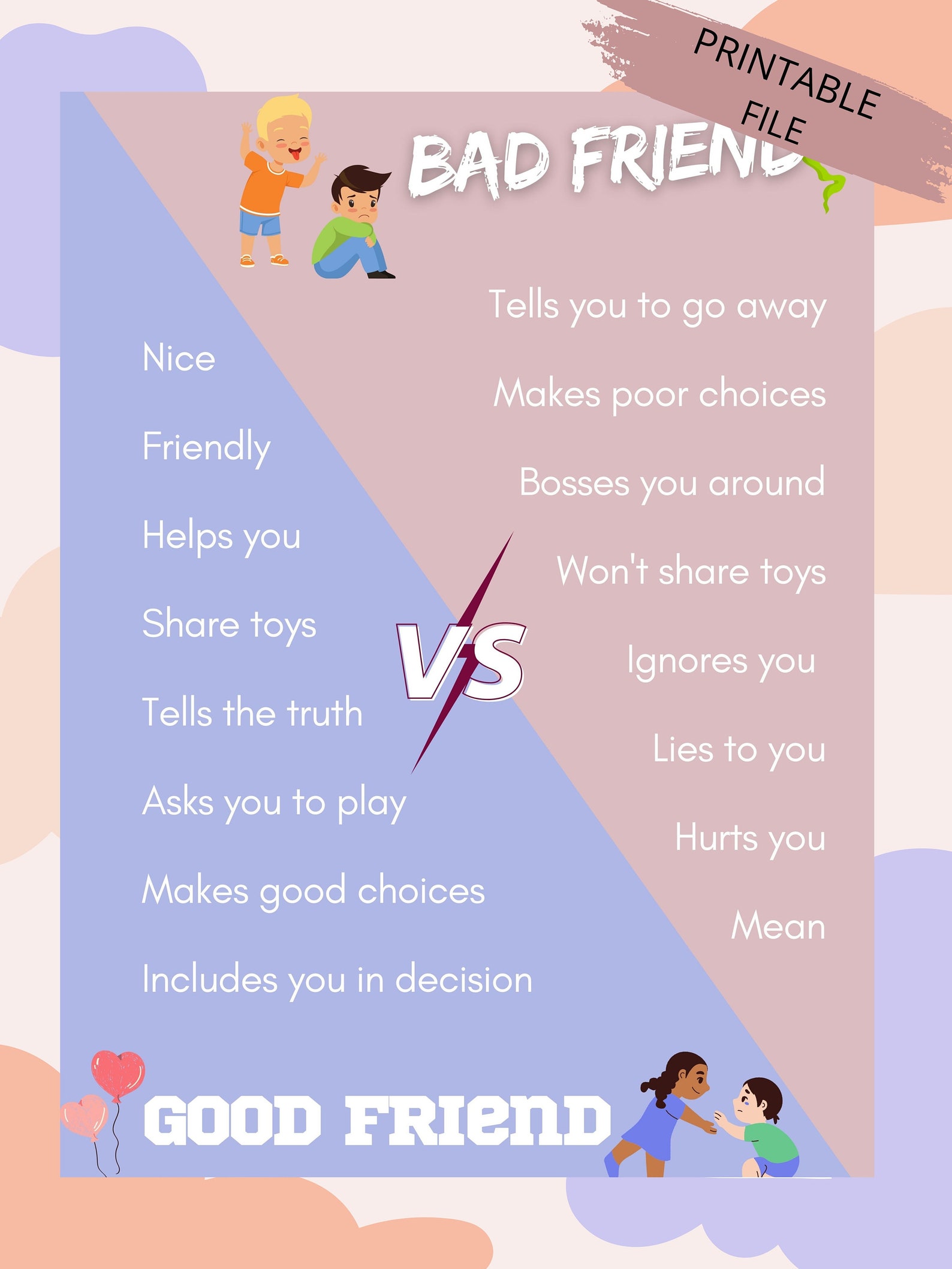 Good Vs Bad Friend Poster – Social Skills Learning (printable) - Etsy UK