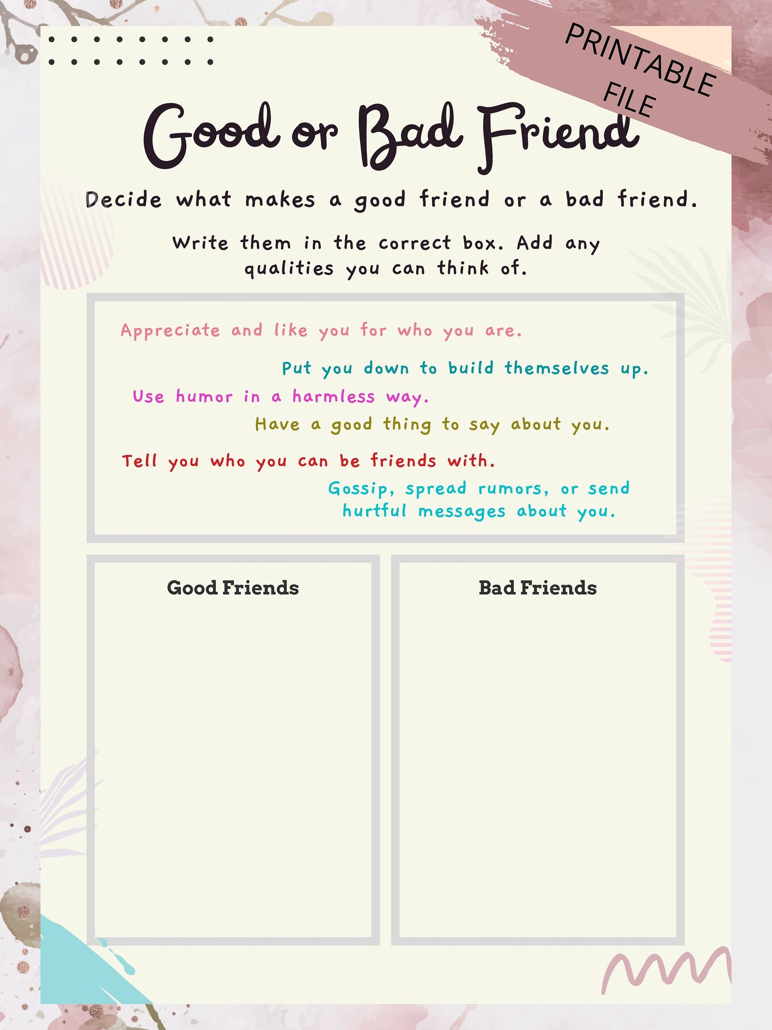 Good Vs Bad Friends Poster PRINTABLE Emotional Learning Etsy Canada