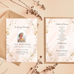Editable Pink Funeral Program Template, Memorial Program, Funeral Program, Obituary Program, Celebration of Life, Funeral Service