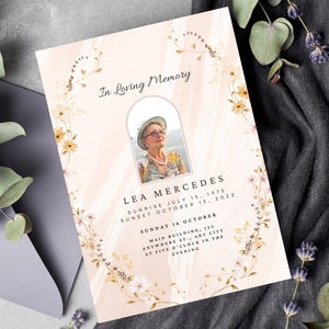 Editable Pink Funeral Program Template, Memorial Program, Funeral Program, Obituary Program, Celebration of Life, Funeral Service image 3