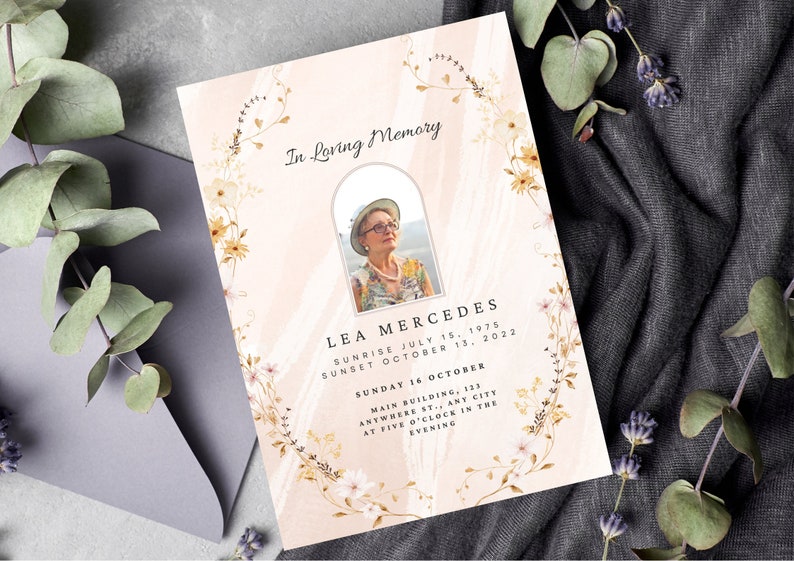 Editable Pink Funeral Program Template, Memorial Program, Funeral Program, Obituary Program, Celebration of Life, Funeral Service image 3