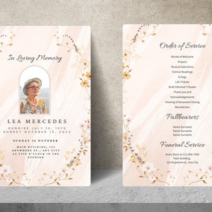 Editable Pink Funeral Program Template, Memorial Program, Funeral Program, Obituary Program, Celebration of Life, Funeral Service image 5
